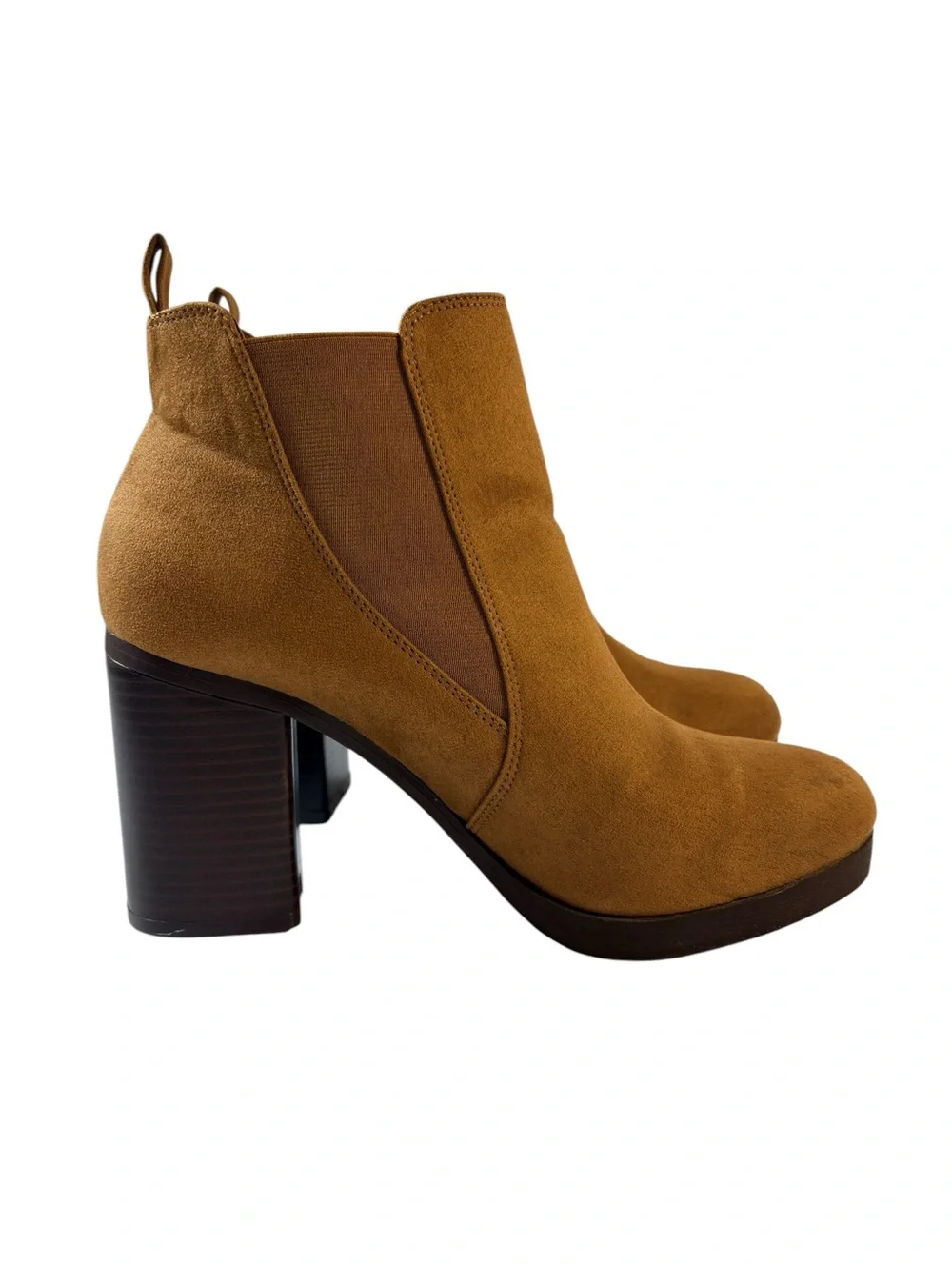American Eagle Brown Suede Chelsea Platform Block Heel Retro Ankle Boots Sz10